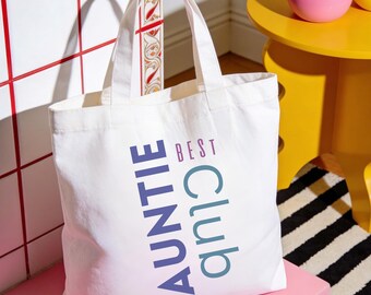 Best Auntie Club Tote Bag, Geschenk für Tante, Baumwolltasche für Tante, Geschenk Geburt Tante oder Schwester, Cool Auntie Gift