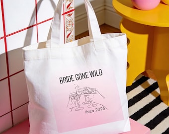 Bride Gone Wild Tote Bag, JGA Tasche personalisiert, Bachelorette Party Beutel Braut, Junggesellinnenabschied Geschenk Braut Team