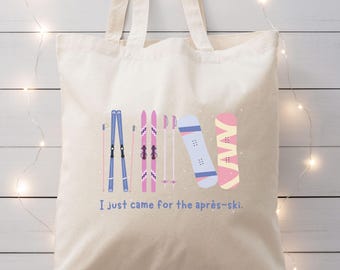 Après-Ski Tote Bag, Winter Sports Design, Stoffbeutel Snowboard und Ski, Geschenk Ski-Fans, Tasche Ski-Urlaub, Wintersport
