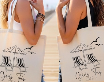 Girls Trip Tote Bag, JGA Tasche personalisiert, Bachelorette Party Beutel Braut, Tasche für Mädelstrip 2026 Mallorca, Tasche für Strand