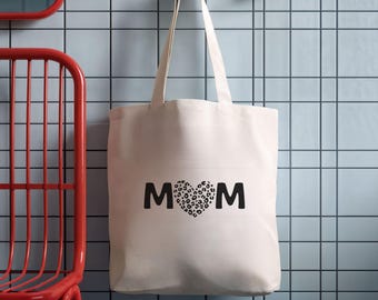 Mom Tasche mit Leoparden Herz, Geschenk für Mama, Baumwolltasche Mama, Geschenkidee Mama, Muttertag Geschenk, Mom Tote Bag, Nachhaltig