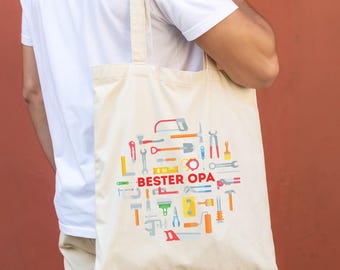 Bester Opa Stofftasche mit Werkzeugmotiv, Geschenk für Opa, Jutebeutel Männer, Geschenk für Grossvater zum Vatertag
