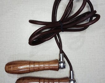 Vintage Leather Jump Rope | Handmade Wooden Handle Skipping Rope | Fitness & Training Equipment