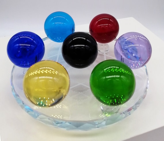 Set of 7 FF7 Crystal Materia Props With Crystal Base Stand, Final