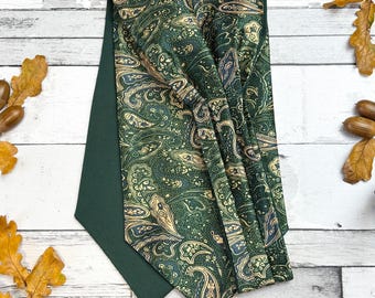 Handmade Bottle Green Paisley Cravat – Vegan Silk Ascot & Pocket Square