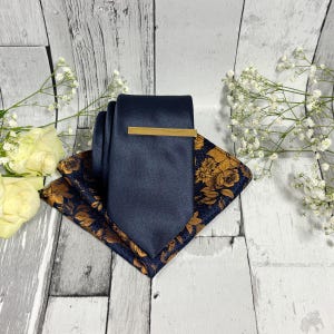 Navy and Copper Floral Mix and Match:  Tie, Pocket Square & Accessories Boxed Set