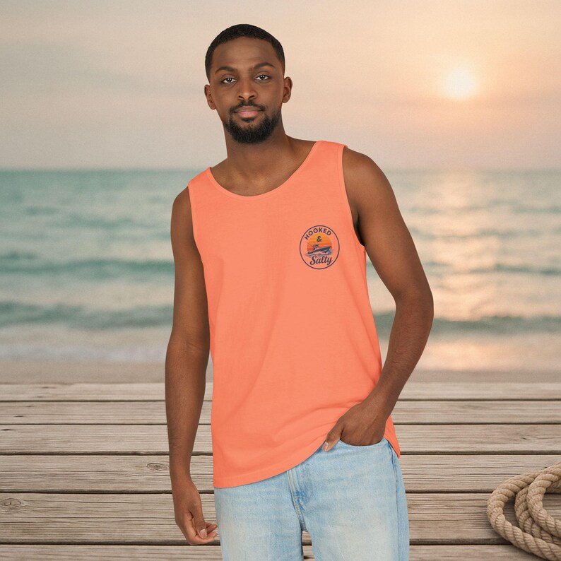Unisex Beach Vibes Tank Top: Garment-Dyed Cotton, Hooked & Salty Design image 8