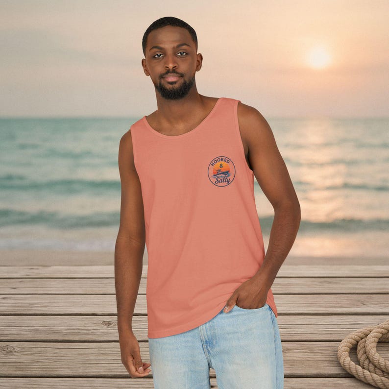 Unisex Beach Vibes Tank Top: Garment-Dyed Cotton, Hooked & Salty Design image 7