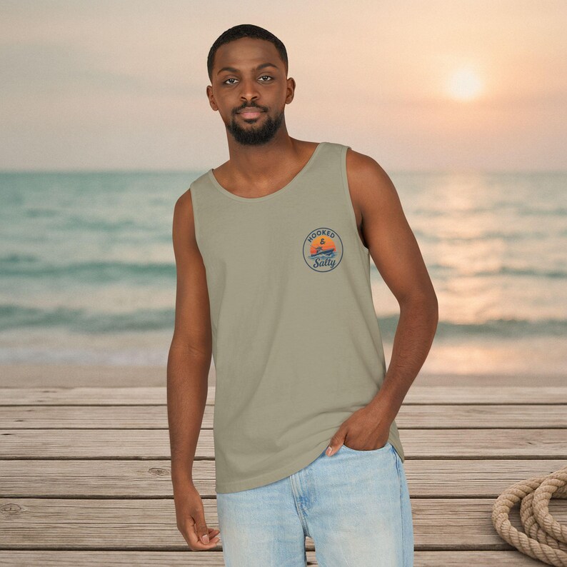 Unisex Beach Vibes Tank Top: Garment-Dyed Cotton, Hooked & Salty Design image 9