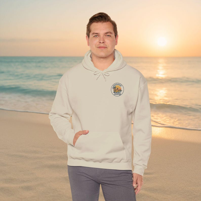 Retro Salty Beach Vibes Hoodie: Unisex Cotton-Poly Blend Pullover image 3