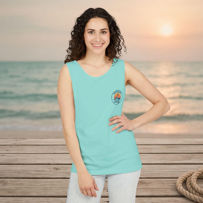 Unisex Beach Vibes Tank Top: Garment-Dyed Cotton, Hooked & Salty Design image 6