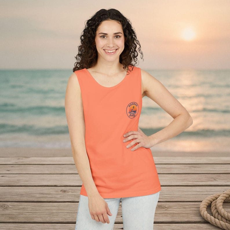 Unisex Beach Vibes Tank Top: Garment-Dyed Cotton, Hooked & Salty Design image 1