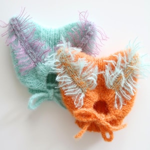 Alpaka Katzen Mütze mit Fransen; Handgestrickte Mütze für Devon Rex