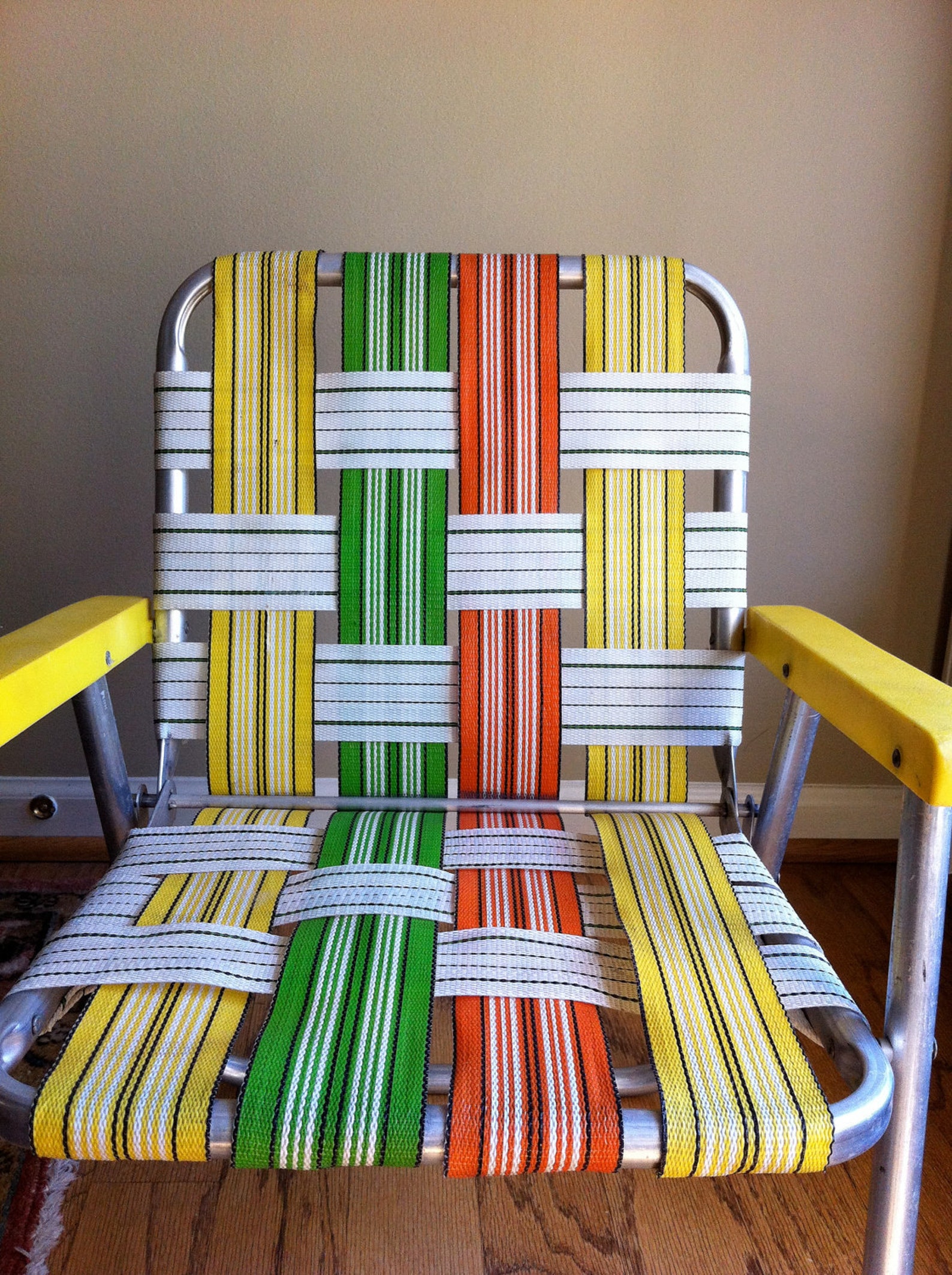 Vintage childs lawn chair aluminum orange yellow green on sale Etsy