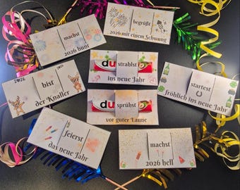Tarjetas de construcción Duplo para Nochevieja, precortadas: 8 frases diferentes con "tú" | Uso: decoración de mesa, detalle de fiesta, souvenir - Hecho a mano