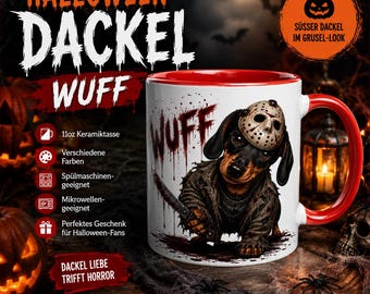 Taza de Halloween con perro salchicha "Guau" | Taza de Halloween con un lindo perro salchicha | Taza de perro espeluznante | Regalo de terror | Decoración de Halloween
