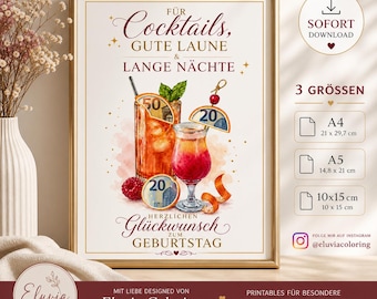 Regalo de dinero con temática de cóctel para un cumpleaños, regalo de dinero imprimible de última hora, tarjeta de regalo de dinero para hacer tú mismo, descarga instantánea en 3 tamaños, tarjeta de cumpleaños