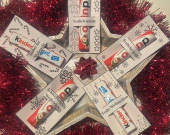 Decoraciones navideñas para la mesa (hazlo tú mismo) | 12 plantillas imprimibles con ranuras para Duplo o Kinder Bars | Descarga instantánea | Frases bonitas | Recuerdos para fiestas