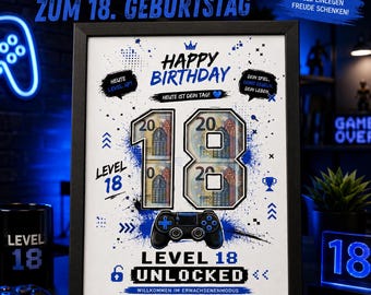 Regalo en efectivo para un gamer que cumple 18 años | Regalo de cumpleaños número 18 para chicos/hombres | Idea de regalo para gamers | PDF y PNG imprimibles en formato A4, para gamers