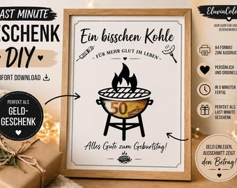 Geldgeschenk Grill Geburtstag – Money Gift Printable BBQ Gift for Him – Last Minute Geschenk Männer/Frauen Geburtstag DIY Vorlage,D und EN