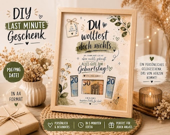 PDF de regalo de dinero para cumpleaños | Regalo de última hora para hacer tú mismo | Marco de fotos para regalo de dinero | Imprimible en A4 | Descarga instantánea en PNG | Vale de regalo