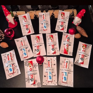 DIY-julbordsdekorationer | 12 utskrivbara mallar med platser för Duplo- eller Kinderbarer | Direktnedladdning | Söta talesätt | Festgåvor