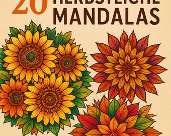 Mandala de Outono - 20 peças para download direto em PDF/PNG. Mandala para adultos e crianças, páginas para colorir, arte aconchegante, livro de colorir, pintura de mandala.