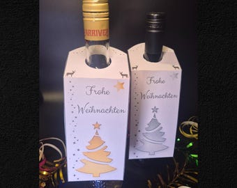 Etiqueta para botella - Tarjeta para vino espumoso/vino - Motivo dorado o plateado: Feliz Navidad - Hecho a mano