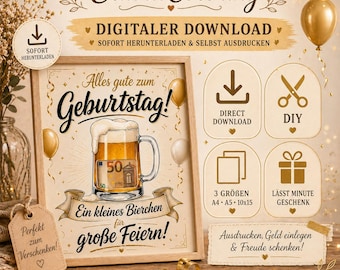 Birthday Money Gift Beer Printable DIY Gift for Men Cash Gift Idea Instant Download Last Minute Gift Printable Card A4 A5 11x14