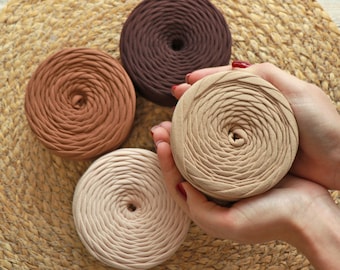 T-SHIRT YARN SET 4 Colors Brown, 30 Meters, Premium TShirt Yarn, Bag Yarn, Bulky Yarn, Basket Yarn, 100% Cotton, Textile Yarn Ukrainian Yarn