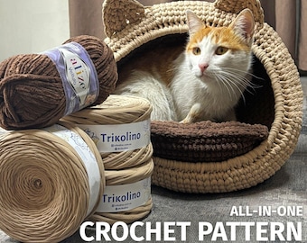 CROCHET PATTERN & MATERIALS Cat Bed Crochet Kit, Beginner Diy Craft Kit, Crochet Pattern for Pets
