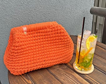 CROCHET PATTERN Clutch Bag, Women Pouch Crochet Bag DIY, T-Shirt Yarn Dumpling Purse Instant Download