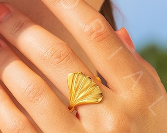 Bague réglable coquillage en acier inoxydable or ou argent - Bijoux de plage de l'océan, anneau ouvert inspiré de la nature, accessoire côtier d'été
