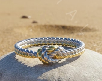 Anillo de nudo de cuerda de plata: anillo trenzado de dos hilos, anillo de promesa con nudo náutico, joyería de nudo de amor de oro y plata para mujer.