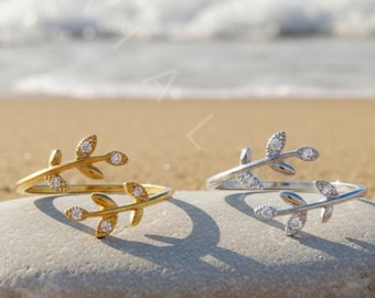 Dainty Leaf Ring – Gold Silver Wrap Ring, Adjustable Vine  Statement Ring - Adjustable Leaf Wrap Ring - Dainty Cocktail Party Jewelry main image 0