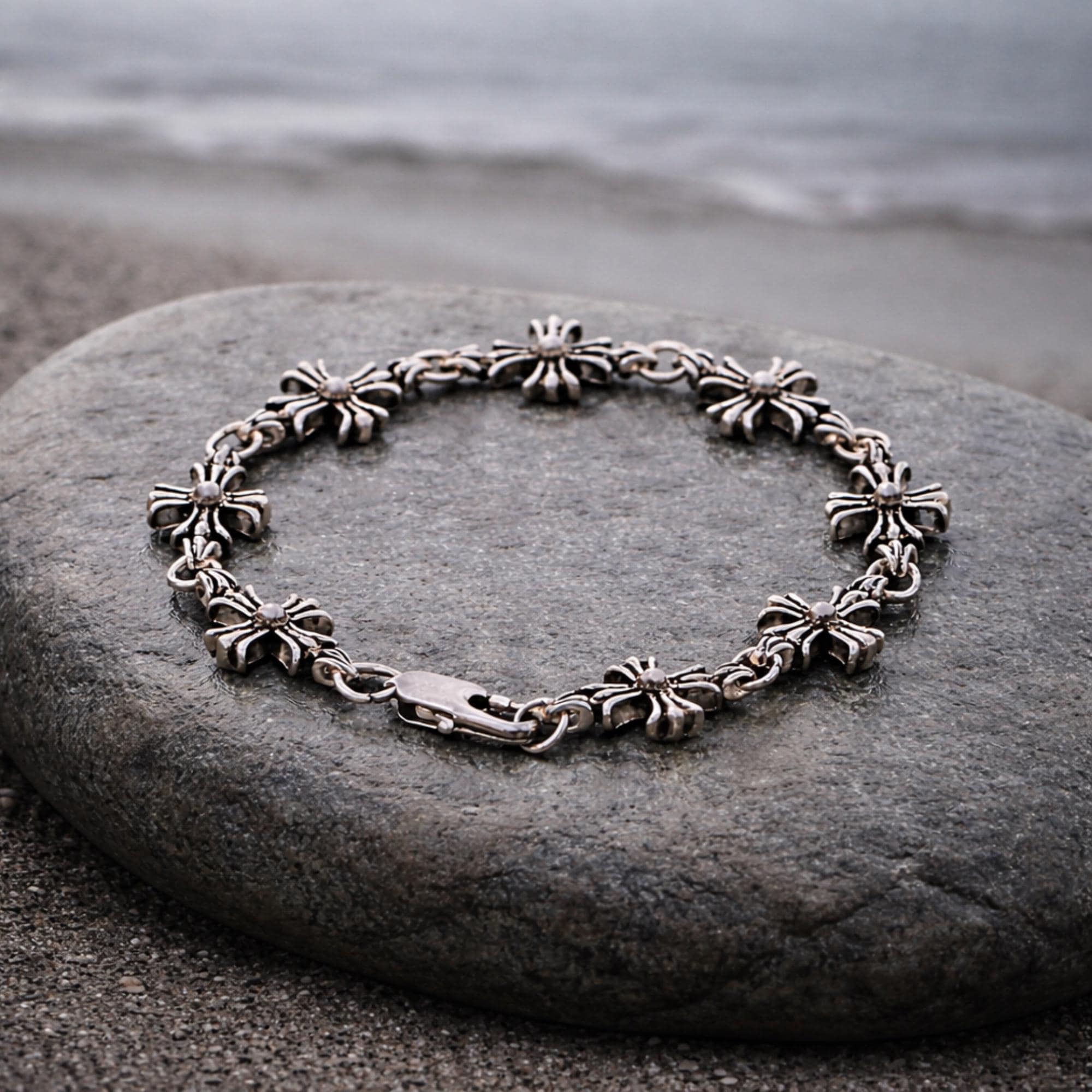 Luxury Cross Flower Bracelet – Premium Silver Chain Bracelet