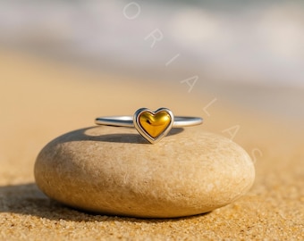 Silver Heart Ring for Women – Two-Tone Gold and Silver Heart Jewelry, Minimalist Adjustable Ring, Dainty Romantic Gift, Everyday Love Ring