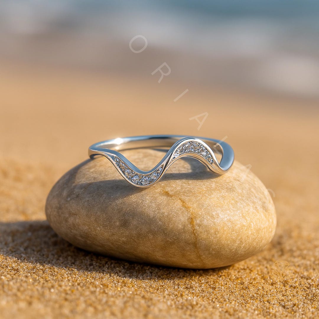 S925 Sterling Silver Wave Ring – Dainty Curved Band With Cubic Zirconia ...