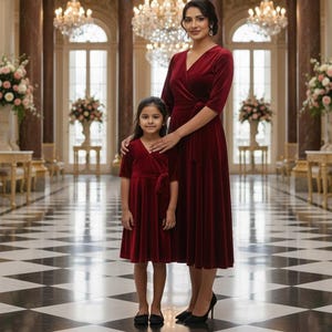 Matching Velvet Mother Daughter Dress Set | Emerald Green