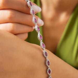 925 Sterling Silver Red Zircon Bracelet – Dainty Tennis Style Jewelry