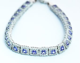 Sterling Silver Tennis Bracelet, Purple Zircon CZ, Handmade 925 Silver