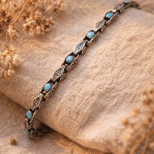 Handmade Vintage Sterling Silver Turquoise Bracelet with Oxidized or Polished Finish
