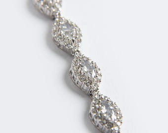 Handmade Sterling Silver Marquise CZ Bracelet - Dainty Tennis Chain Wedding Jewelry