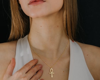 Ankh Halskette Sterling Silber-14K Gold Ägyptisches Symbol Anhänger