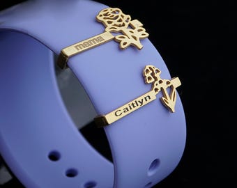 Charm in argento sterling 925 con nome del fiore di nascita e cinturino per Apple Watch fatto a mano