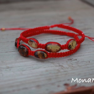 Red Bracelet, lightweight thread bracelet, adjustable bracelet, red bracelet with yellow stones.