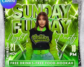 Sonntagsparty-Flyer, Club-Party-Flyer, Sonntag-Funday-Nachtclub-Flyervorlage, DIY-Event-Party-Flyer, Canva-Vorlage, bearbeitbar