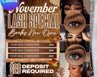 November Lash Special Flyer, Fall Lash Special Flyer, Fall season Flyer, Lash Special Flyer, Lash Flyer, Lash Special Deal Flyer, Canva