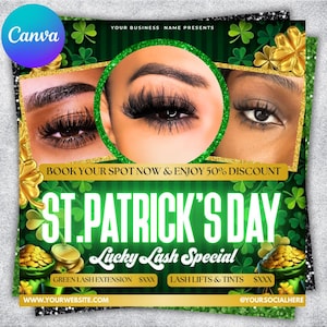 St Patrick's Day Lash Booking Flyer March Special Deals Flyer March Bookings Available St Patrick's Day Lash Tech Appointment Canva Flyer