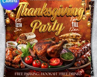 Thanksgiving-Party-Flyer, Thanksgiving-Club einladen, Friendsgiving-Dinner einladen, Feier-Flyer, Social-Media-Flyer, Canva bearbeitbar